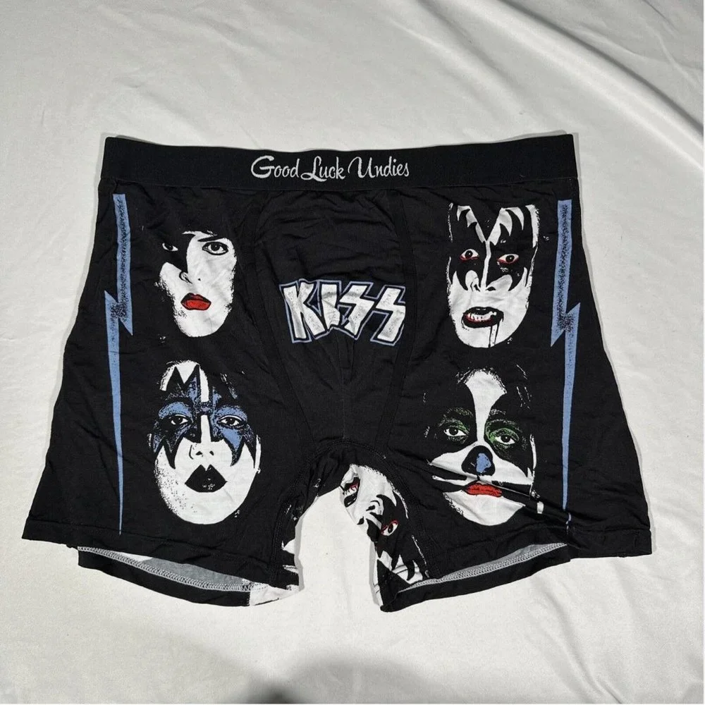 NEW‎ Good Luck Undies [ Men's Large ] KISS Boxer Brief Underwear Black